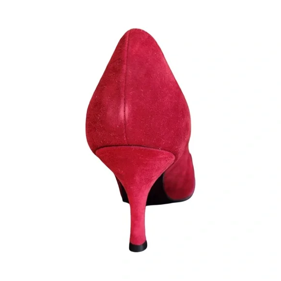 Stuart‎ Weitzman Red Suede Ruffle Bow Heels Pumps Size 9.5 - Picture 7 of 8